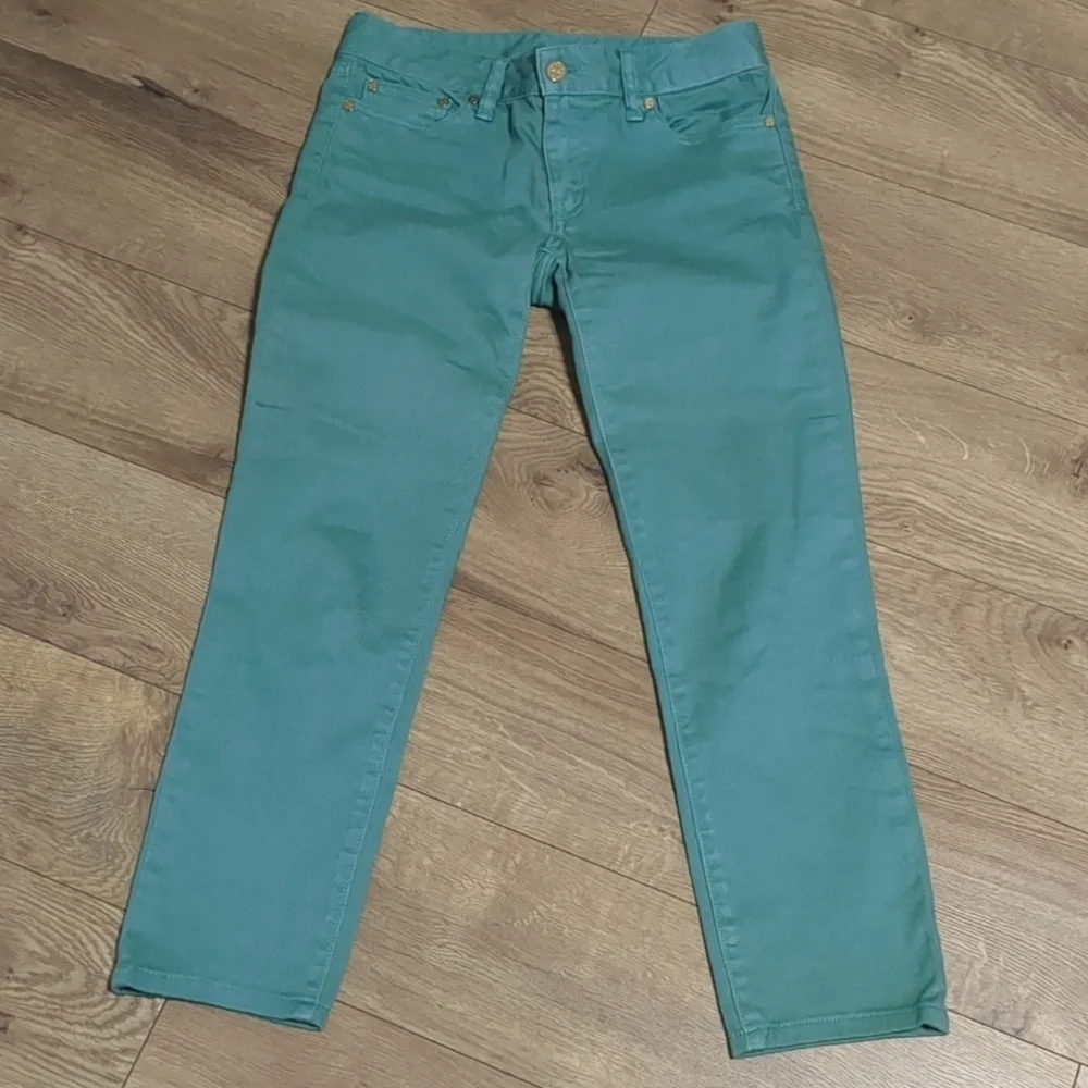 Tory Burch Alexa Cropped Skinny Viridian Green Jeans Size 25